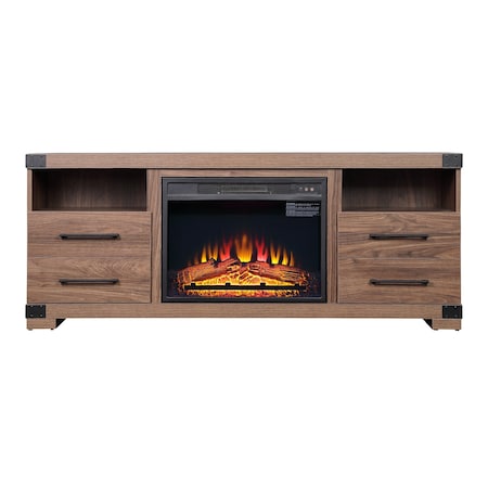 Manhattan Comfort Richmond 60" Fireplace with 2 Drawers and 2 Shelves in Brown FP1-BR